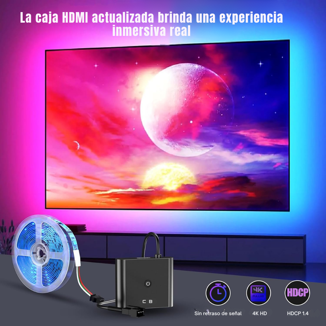 Smart RGB LED TV Lights for 55–75” TVs with 4K HDMI Sync – Immersive Home Cinema Effect