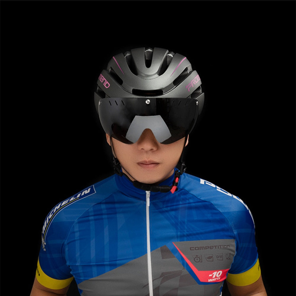 Capacete Ciclismo com Luz Traseira e Viseira Magnética Masculino Sofisticado/Feminino Elegante Promend