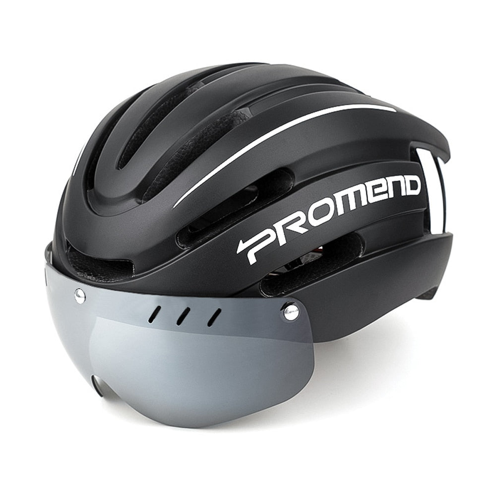 Capacete Ciclismo com Luz Traseira e Viseira Magnética Masculino Sofisticado/Feminino Elegante Promend