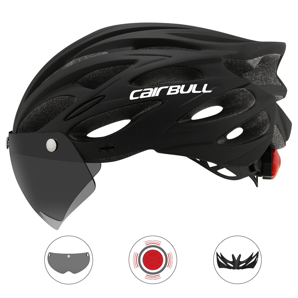 Capacete Ciclismo com Luz Traseira e Viseira Magnética Masculino Sofisticado/Feminino Elegante Cairbull