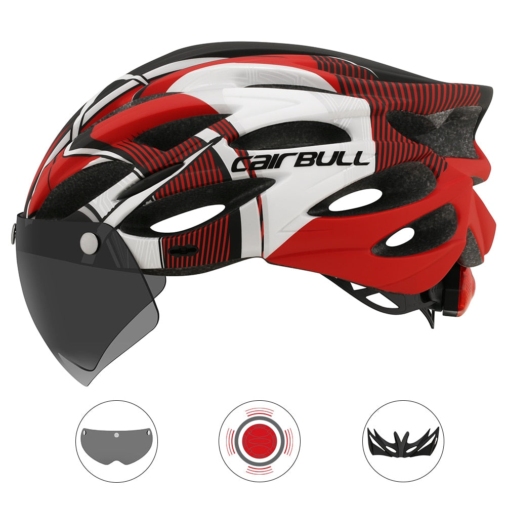 Capacete Ciclismo com Luz Traseira e Viseira Magnética Masculino Sofisticado/Feminino Elegante Cairbull
