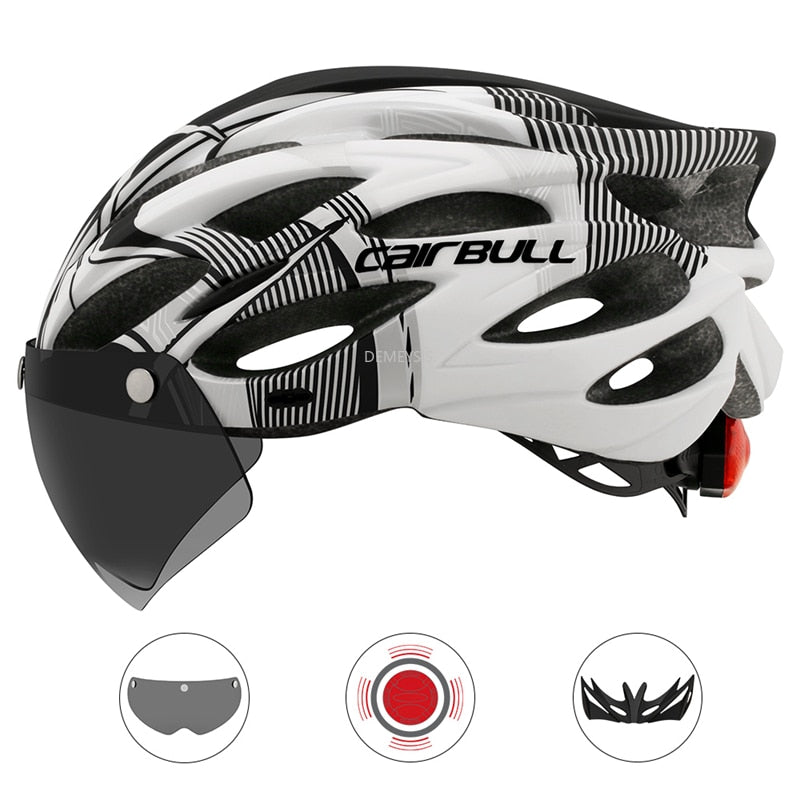Capacete Ciclismo com Luz Traseira e Viseira Magnética Masculino Sofisticado/Feminino Elegante Cairbull