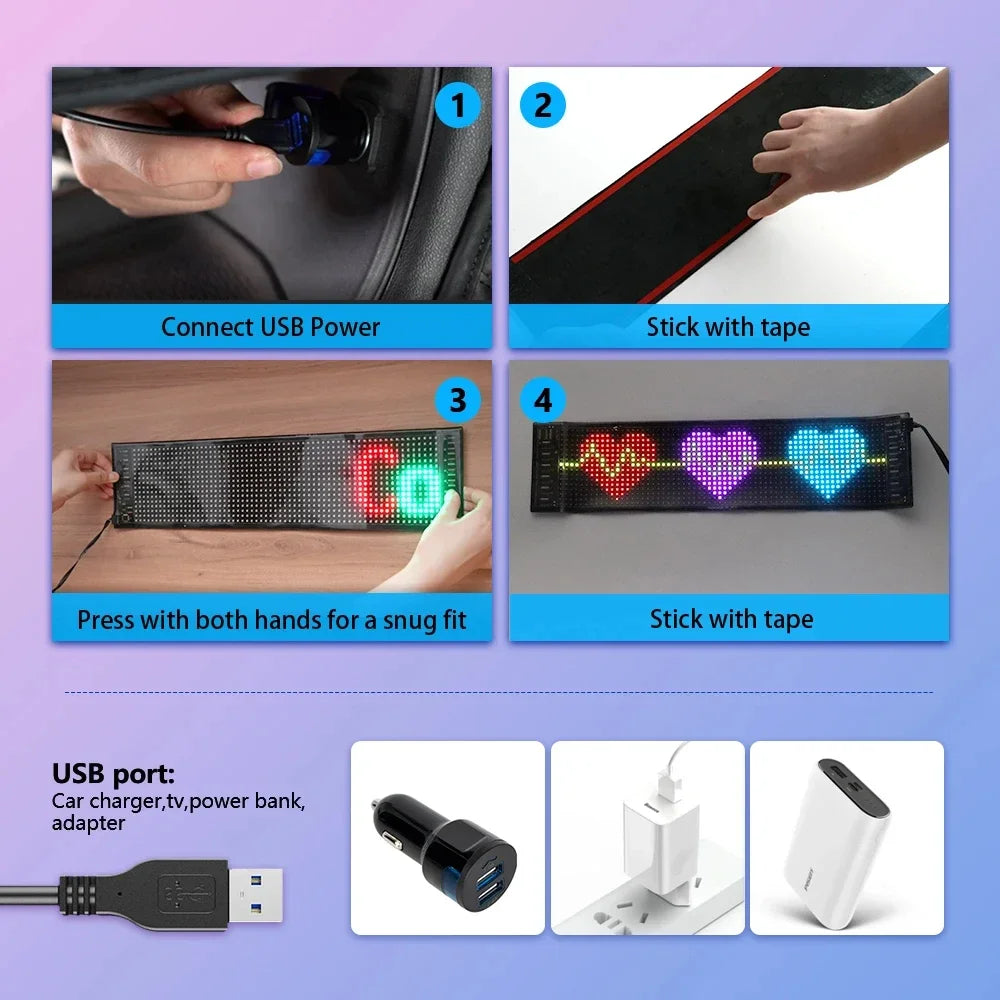 Painel LED RGB Flexível com Bluetooth – Display Animado para Carros e Caminhões