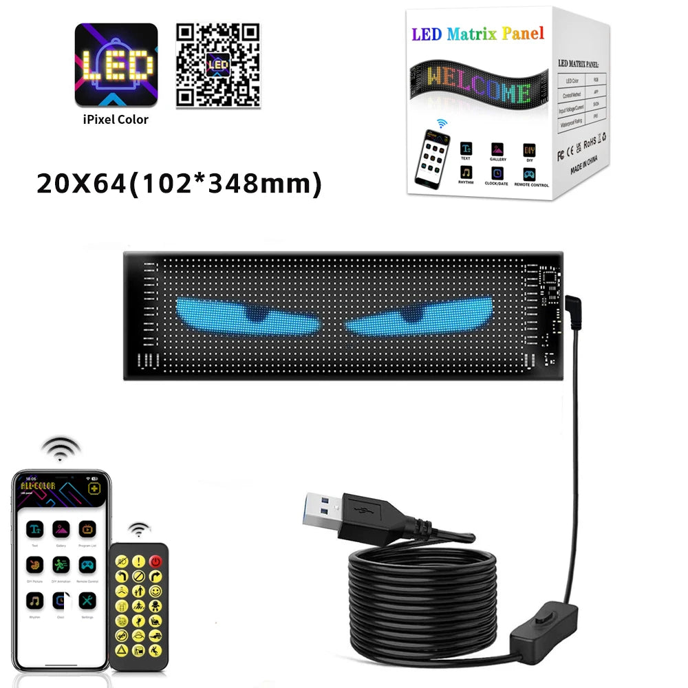 Painel LED RGB Flexível com Bluetooth – Display Animado para Carros e Caminhões