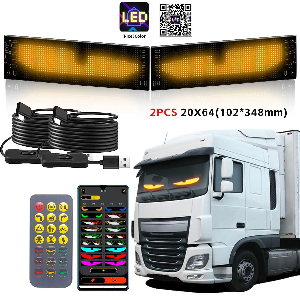 Painel LED RGB Flexível com Bluetooth – Display Animado para Carros e Caminhões