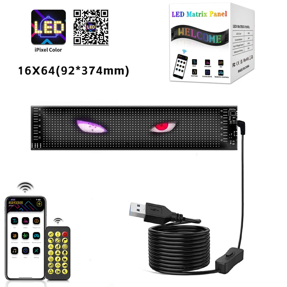 Painel LED RGB Flexível com Bluetooth – Display Animado para Carros e Caminhões