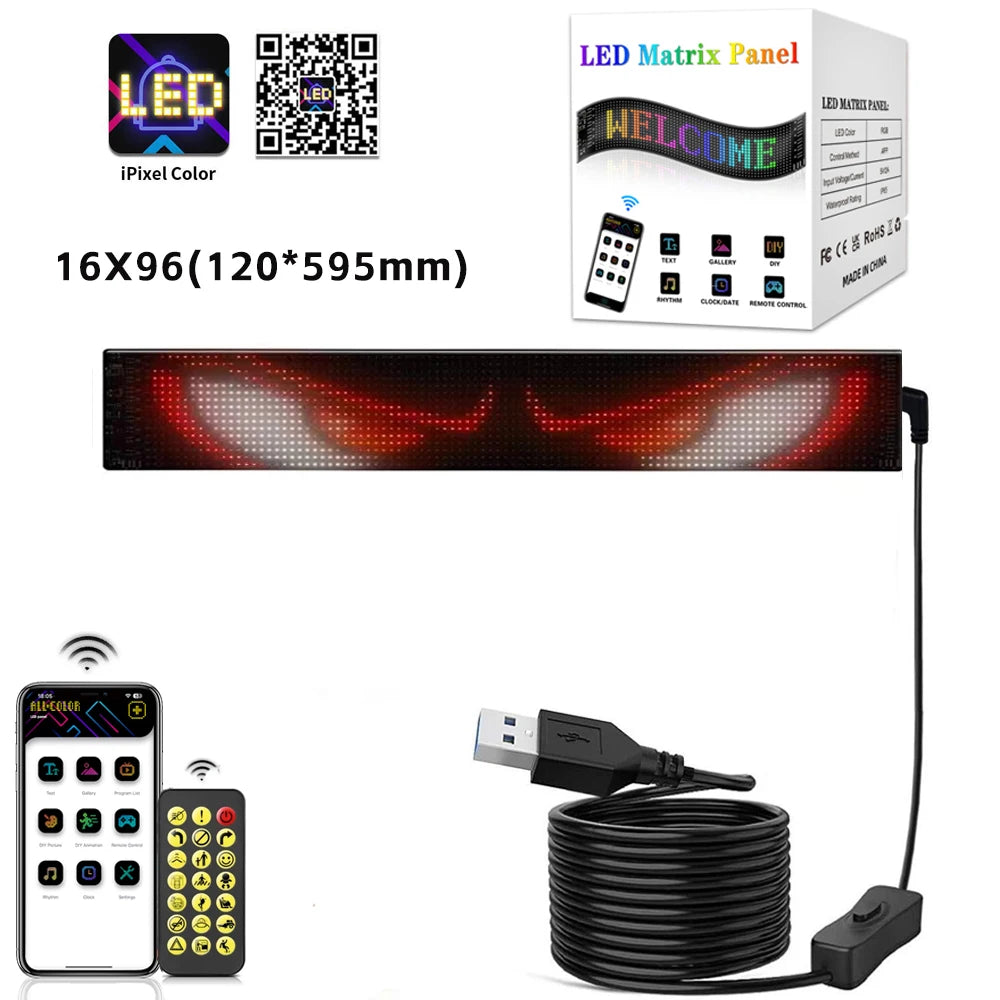 Painel LED RGB Flexível com Bluetooth – Display Animado para Carros e Caminhões