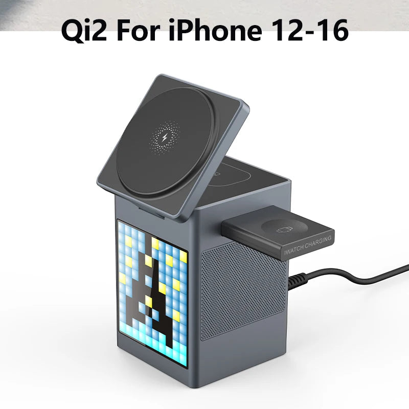 Alto-Falante Bluetooth 3 em 1 – Carregador Sem Fio p/ iPhone e Apple Watch