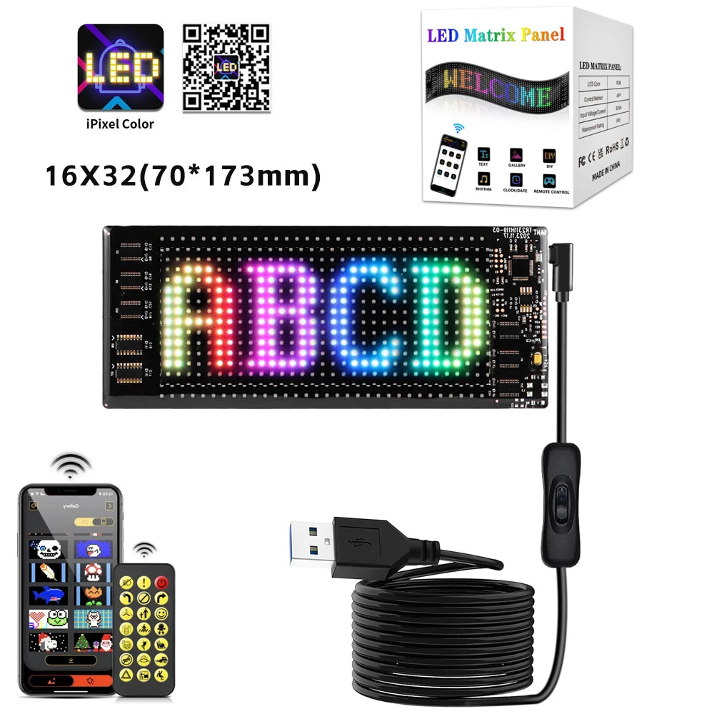 Painel LED RGB Flexível com Bluetooth – Display Animado para Carros e Caminhões