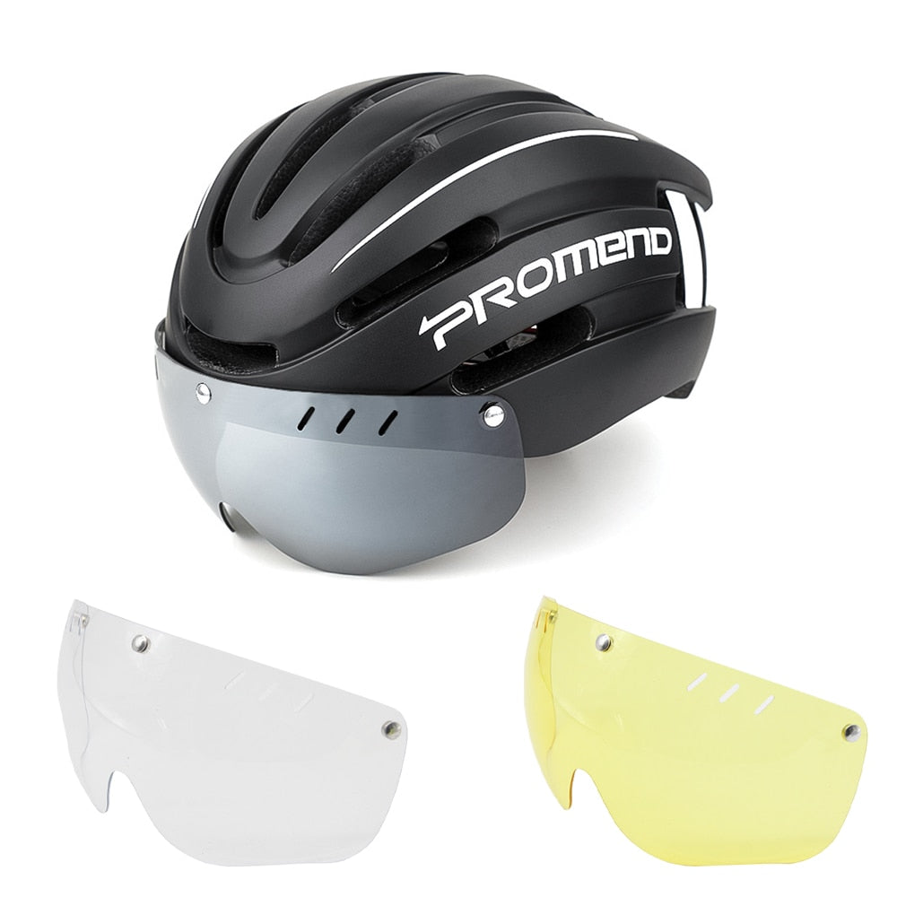 Capacete Ciclismo com Luz Traseira e Viseira Magnética Masculino Sofisticado/Feminino Elegante Promend