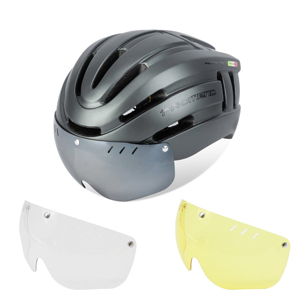 Capacete Ciclismo com Luz Traseira e Viseira Magnética Masculino Sofisticado/Feminino Elegante Promend