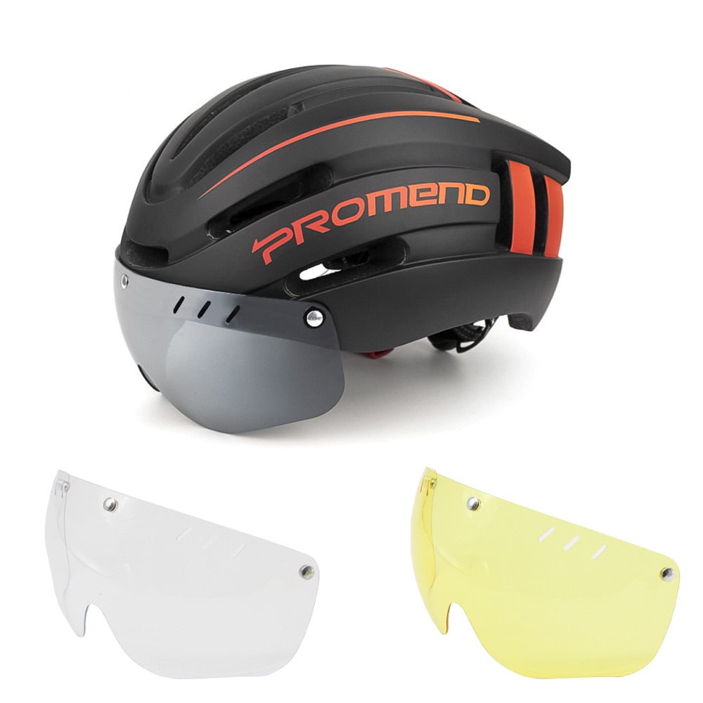 Capacete Ciclismo com Luz Traseira e Viseira Magnética Masculino Sofisticado/Feminino Elegante Promend