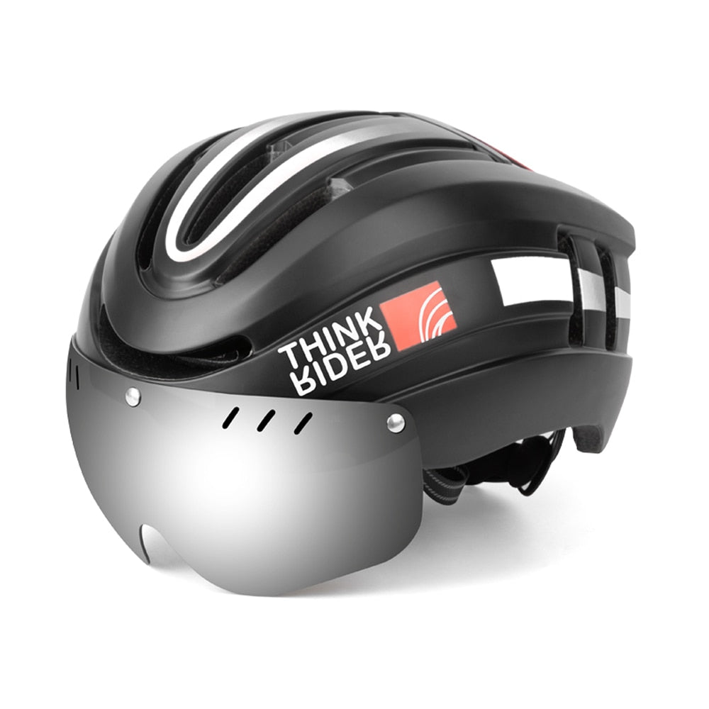 Capacete Ciclismo com Luz Traseira e Viseira Magnética Masculino Sofisticado/Feminino Elegante Promend