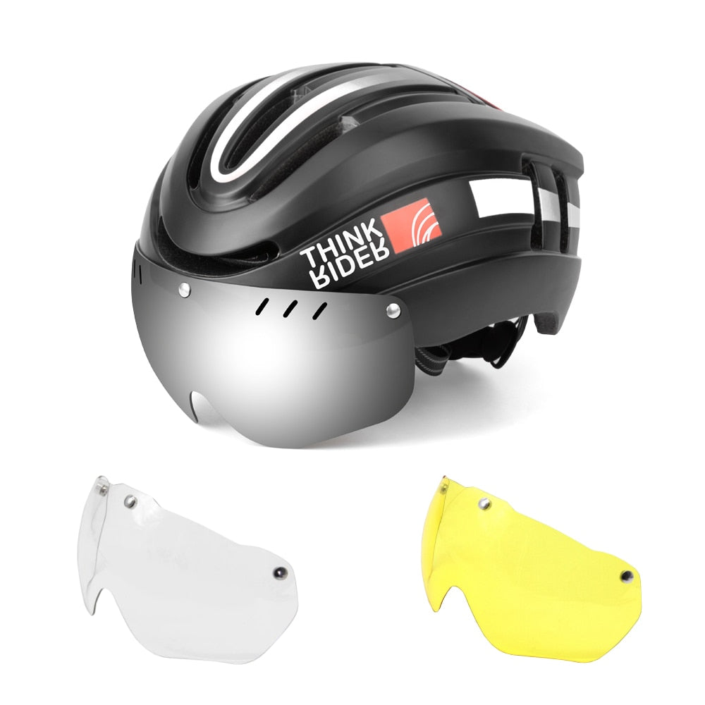 Capacete Ciclismo com Luz Traseira e Viseira Magnética Masculino Sofisticado/Feminino Elegante Promend