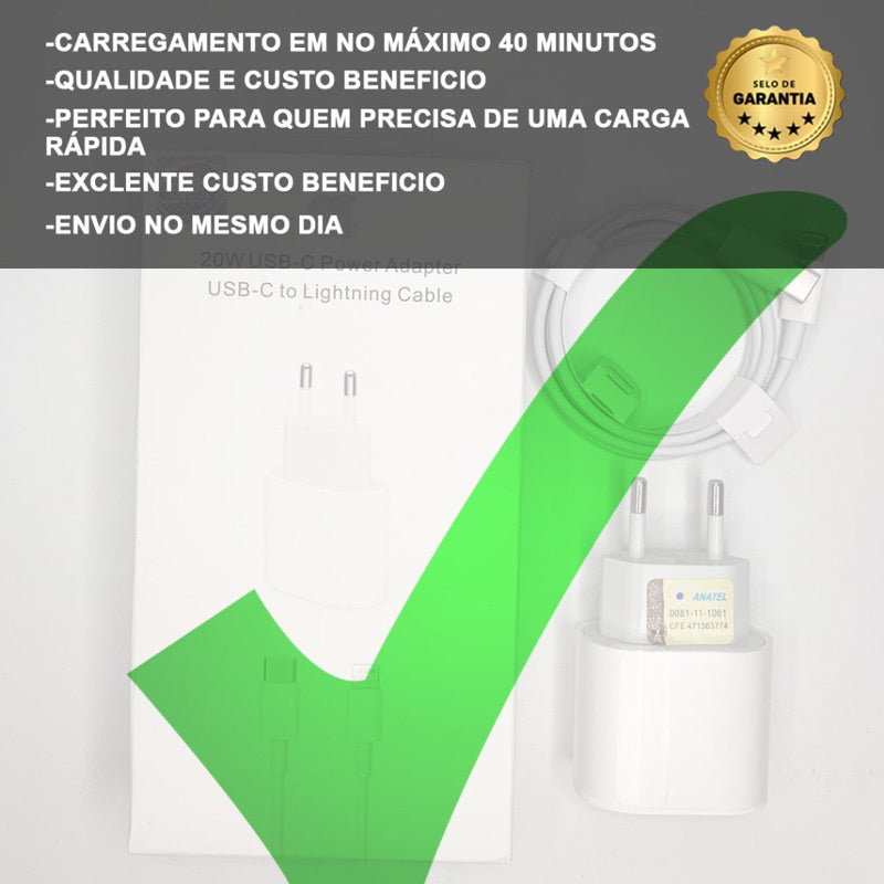 Carregador de Iphone Original Turbo iPhone 11 12 13 14 Xr Xs 20w Usb C Lacrado