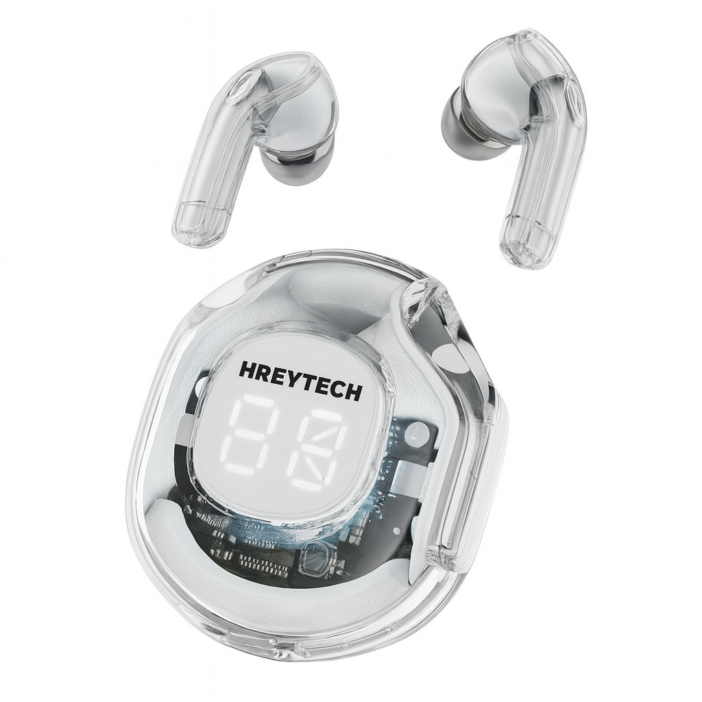 Hreytech T2 Transparante Bluetooth Oordopjes – HIFI Geluid & LED Display