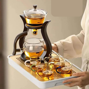 Conjunto de Chá de Vidro Rotativo Automático