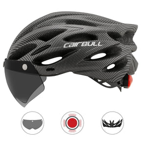 Capacete Ciclismo com Luz Traseira e Viseira Magnética Masculino Sofisticado/Feminino Elegante Cairbull