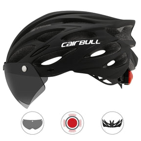 Capacete Ciclismo com Luz Traseira e Viseira Magnética Masculino Sofisticado/Feminino Elegante Cairbull