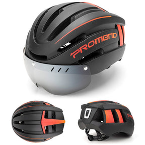 Capacete Ciclismo com Luz Traseira e Viseira Magnética Masculino Sofisticado/Feminino Elegante Promend