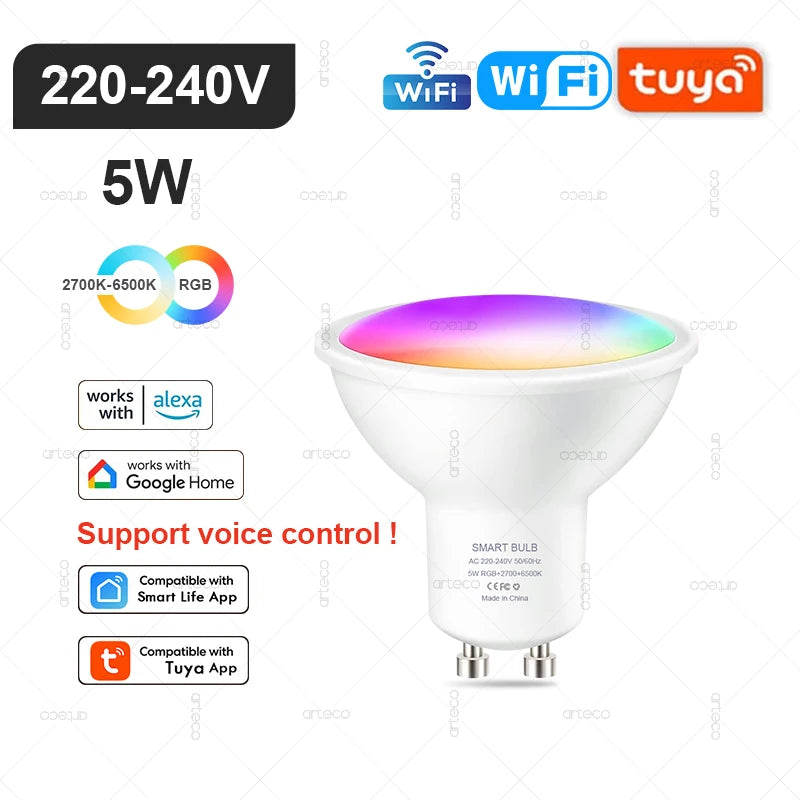 Tuya Smart LED Lamp – WIFI/Zigbee/Bluetooth, RGB & Wit, Dimbaar