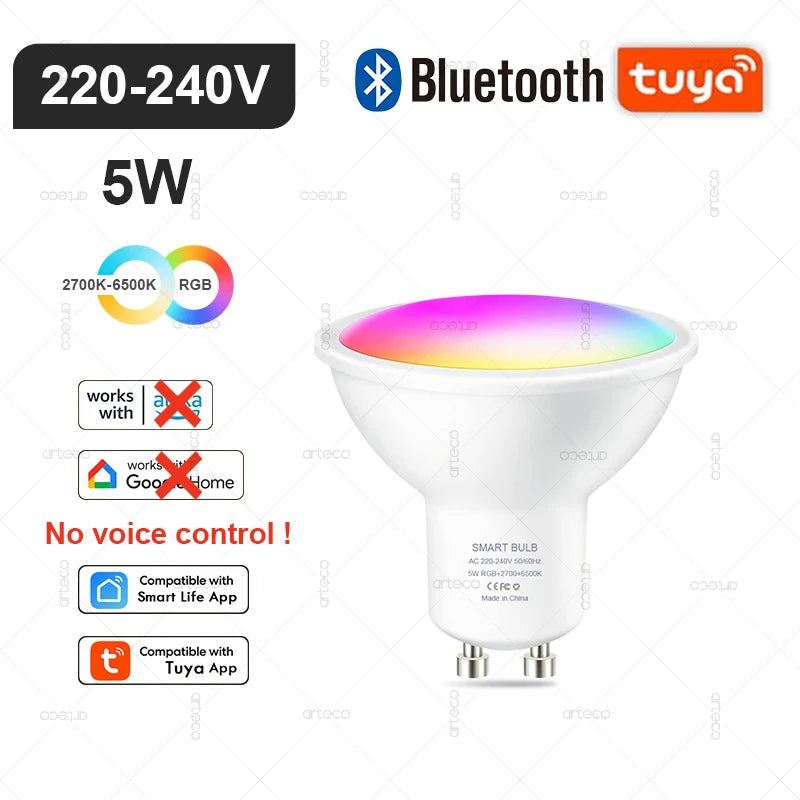 Tuya Smart LED Lamp – WIFI/Zigbee/Bluetooth, RGB & Wit, Dimbaar