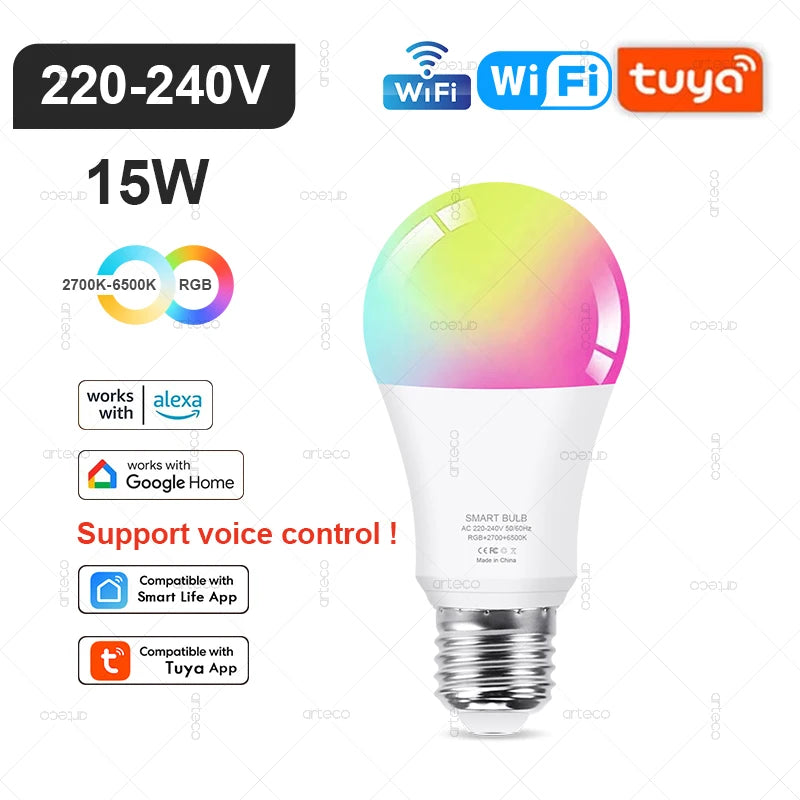 Tuya Smart LED Lamp – WIFI/Zigbee/Bluetooth, RGB & Wit, Dimbaar