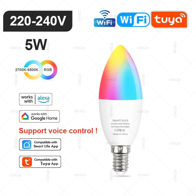 Tuya Smart LED Lamp – WIFI/Zigbee/Bluetooth, RGB & Wit, Dimbaar