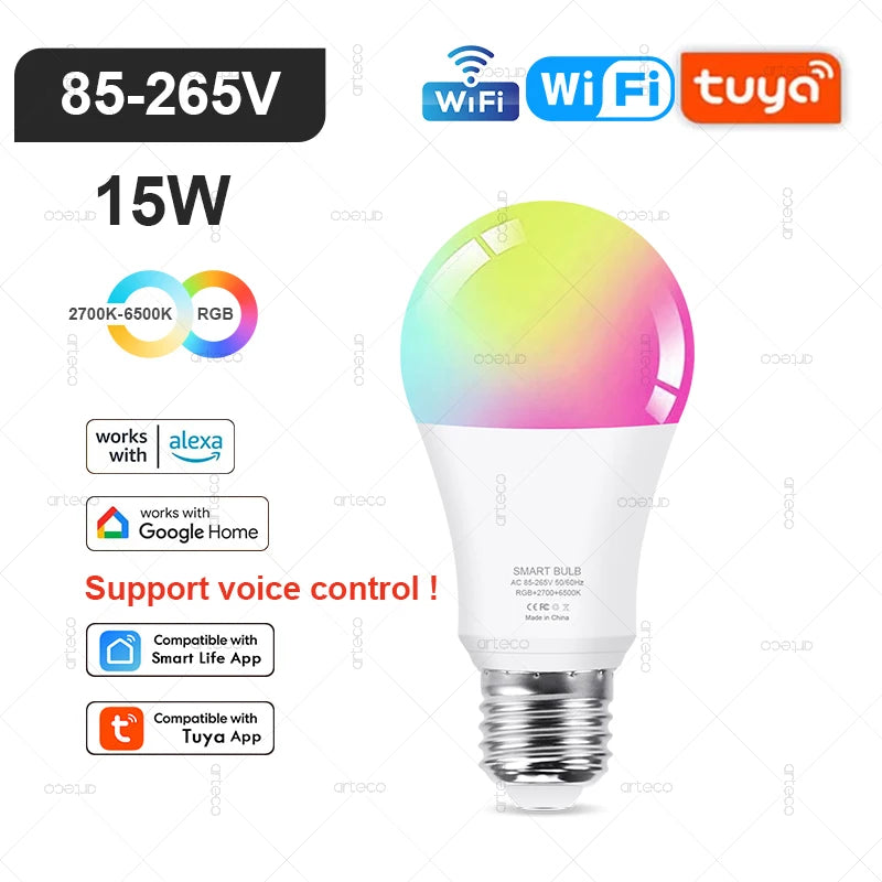 Tuya Smart LED Lamp – WIFI/Zigbee/Bluetooth, RGB & Wit, Dimbaar