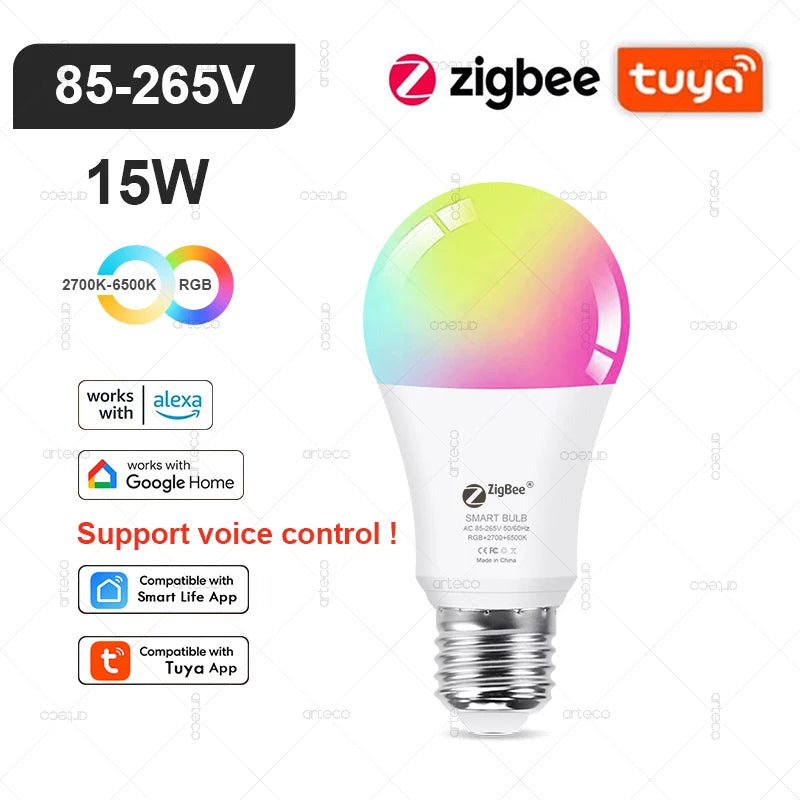 Tuya Smart LED Lamp – WIFI/Zigbee/Bluetooth, RGB & Wit, Dimbaar