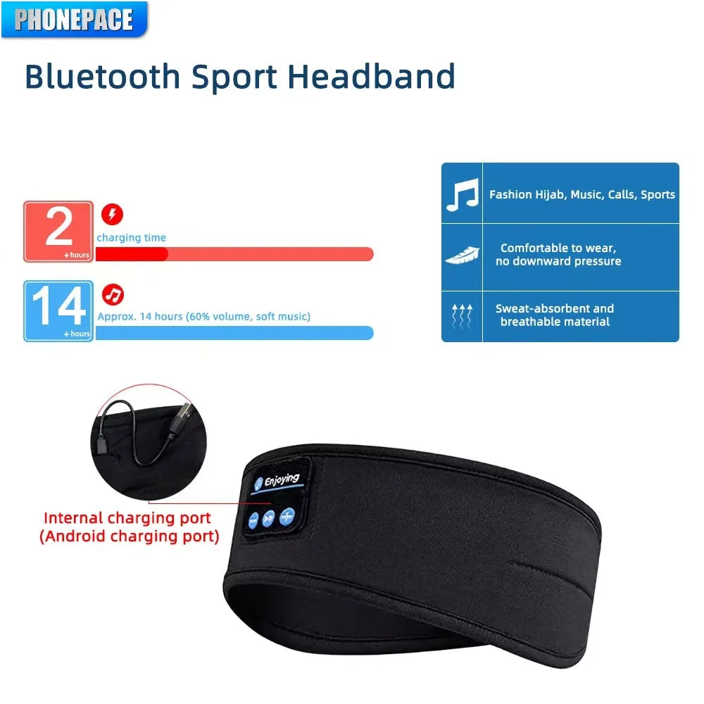 Bluetooth Sport Hoofdband met Slaapmasker – Draadloze Muziek Koptelefoon