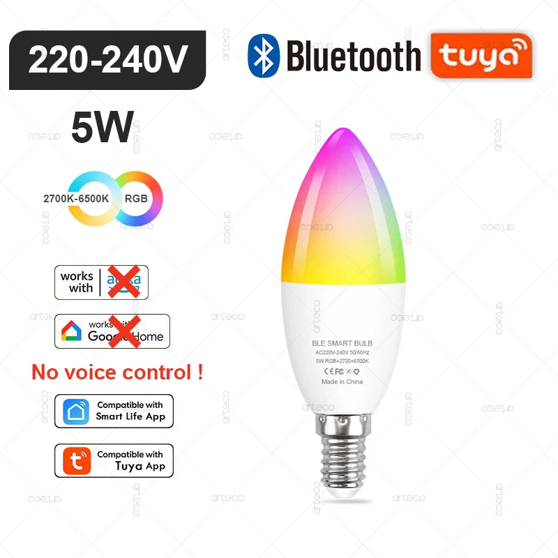 Tuya Smart LED Lamp – WIFI/Zigbee/Bluetooth, RGB & Wit, Dimbaar